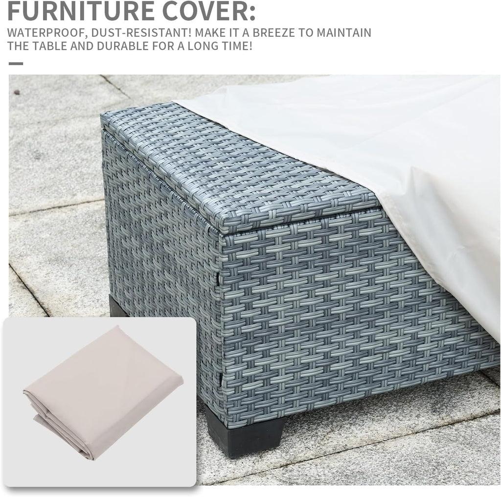 Outdoor Storage Table Wicker Patio Coffee Table All-Weather Rattan Side Table with Waterproof Cover, Grey