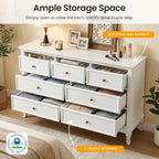 RoyalCraft 53" Wide 7 Drawer Dresser, White Dresser for Bedroom, Modern White Chest of Drawers with Solid Wood Legs and Painted Finish, Wooden Storage Closet Cabinet Organizer for Hallway, Living Room
