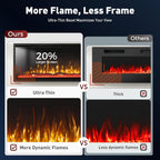 MAISON ARTS 72" Electric Fireplace, Recessed & Wall Mounted Electric Fireplace Heater, Ultra Narrow Frame Fireplace Insert w/Remote Control, Timer, Adjustable Flame Colors, Log/Crystal, 750/1500W
