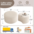 BSHOMGI Round Coffee Table Set of 2, Movable Ottoman for Corduroy Cloud Sectional Couches Circle Foam Round Side Table for Living Room, Entryway Set, 32"+17" Footrest No Assembly (Beige, 32"+17")
