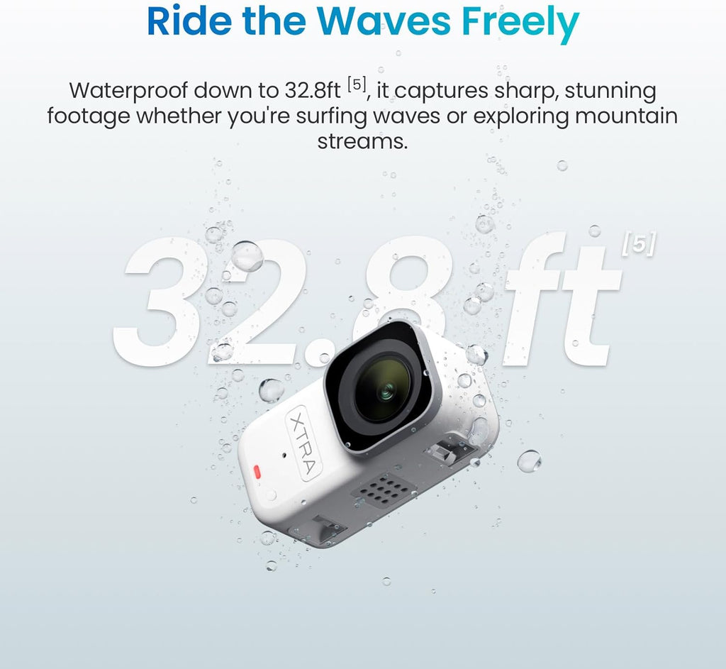Xtra Atto Wearable 4K Action Camera (128GB)  54 g  Light and Compact  1/1.3″ Sensor  4K/60fps Video  220‑Min Max Recording  5-Min Pre-Recording  Built-in Stabilization  600MB/s Fast Transfer