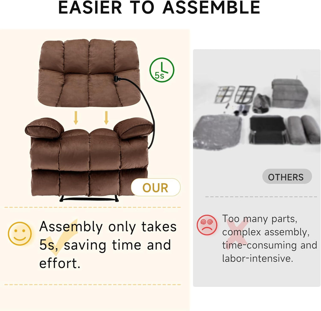 Euthymia Oversized Recliner Chair, Heavy Duty Recliner Chairs for Adults 400LBS, Large Recliner Chair, Extra Wide Recliners for Living Room, Brown