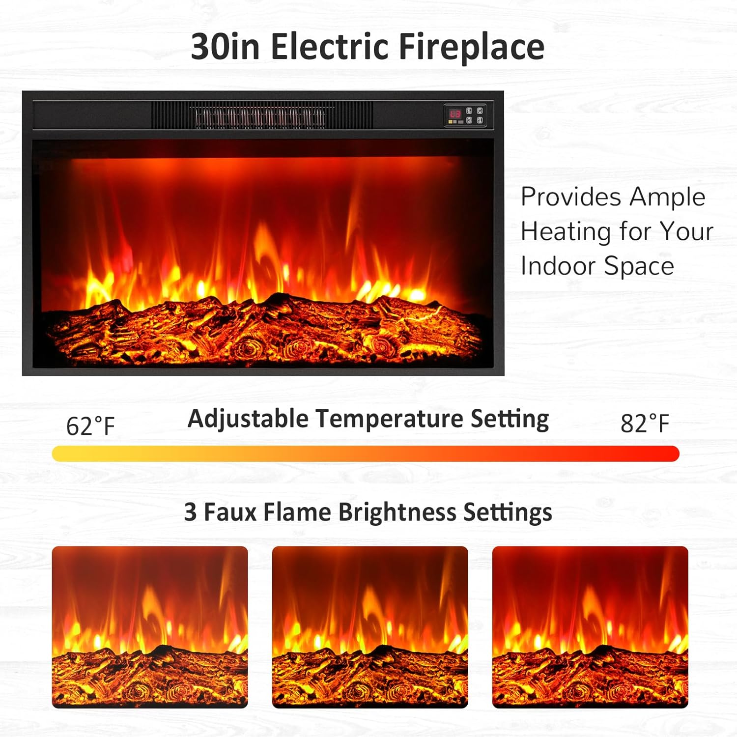 Naice 80" Electric Fireplace with Mantel and Cabinets, Fireplace TV Stand for Living Room Bedroom, Stacked Stone Surround and Remote Control 3D Realistic Flame, White&Brown