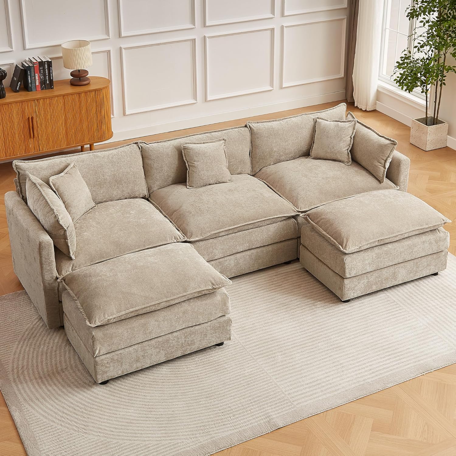 HIPIHOM Modular Sectional Sofa, 112.2 Inch L Shaped Couch Set with Armrests, 3-Seater Comfy Cloud Couches for Living Room Apartment, Coffee
