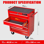 5-Drawer Tool Cart on Wheels, Drawers Rolling Tool Chest with Key Lock, Mobile Trolley Organizer Tools Box with Locking Wheels & Ball Bearing Drawers for Garage,Warehouse,Repair Shop (Red)