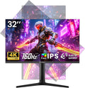 CRUA 32'' 4K Gaming Monitor 160Hz  UHD 3840x2160 IPS Screen  Height/Pivot/Swivel/Tilt Adjustable Vertical Monitor  Support FreeSync  Built-in Speakers  120% sRGB  PIP/PBP  HDMI 2.0 & DP 1.4-Black