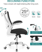 MUXX.STIL Office Chair, Ergonomic Desk Chair with Adjustable Lumbar Support and Flip up Armrest, Breathable Mesh Computer Chair for Home Office, White