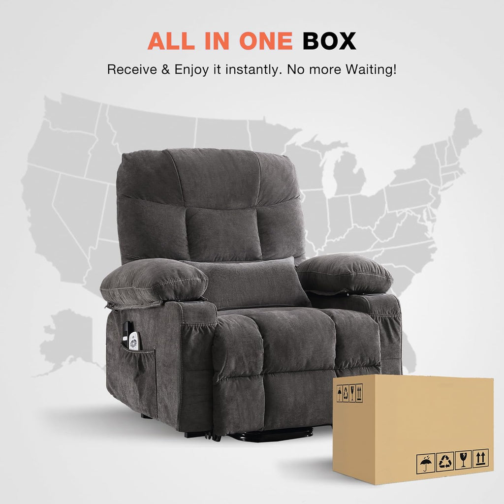 Power Lift Recliner Chair for Elderly with Vibration Massage and Lumbar Heating, Electric Lift Recliner Single Sofa with Side Pocket, Two Cup Holders and USB Charge Port for Living Room