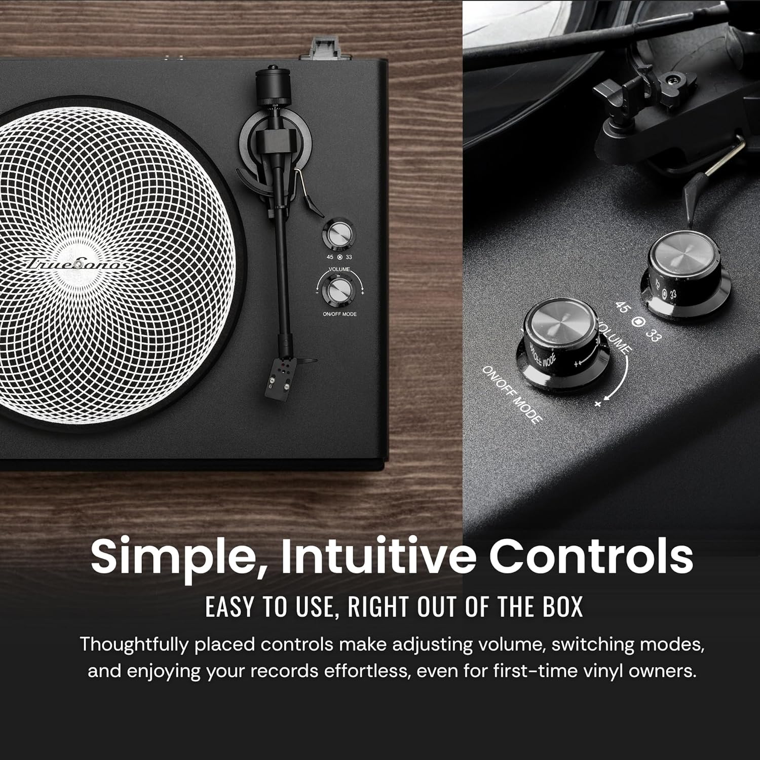 Hi-Fi Record Player with Speakers | Premium Vinyl Turntable with Bluetooth Capability | Built-in 4-Speaker Stereo System for Music Fans  Black Veneer + Black Trim