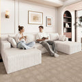 124" U Shaped Cloud Couch Sectional, Corduroy Upholstered 4-Seater Cloud Couches for Living Room, Deep Seat Modular Boneless Sofa with Lounge Chaise, No Assembly Required, White