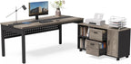 LITTLE TREE 70.8" Executive Desk with Lateral File Cabinet, Modern Thickened Wooden Workstation L-Shaped Computer Desk Large Home Office Writing Desk for Home Office