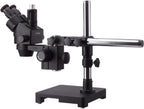 AmScope 7X-90X Black Trinocular Stereo Zoom Microscope on Single Arm Boom Stand + 144 LED Compact Ring-Light with 10MP USB3.0 Camera