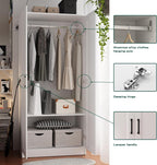 Wood White Wardrobe Closet with 2 Doors and 2 Drawers .Bedroom Freestanding Armoire Storage Cabinet with Shelves .Wooden Wardrobe Combination for Hanging Clothes (White 2 Drawers)