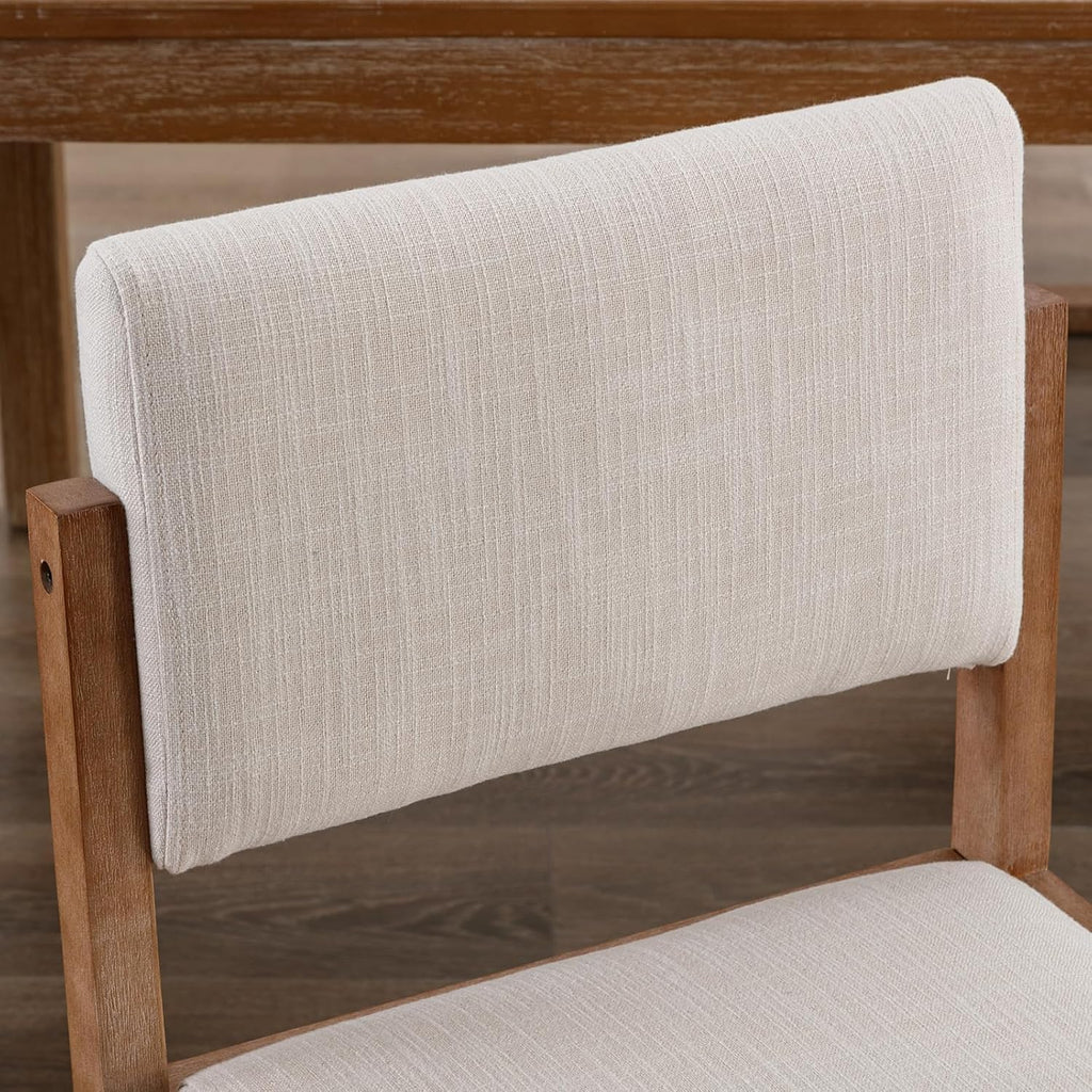 DUOMAY Upholstered Dining Chairs Set of 2, Mid-Century Modern Dining Room Chairs, Linen Fabric Kitchen Side Chairs with Wood Legs, Beige