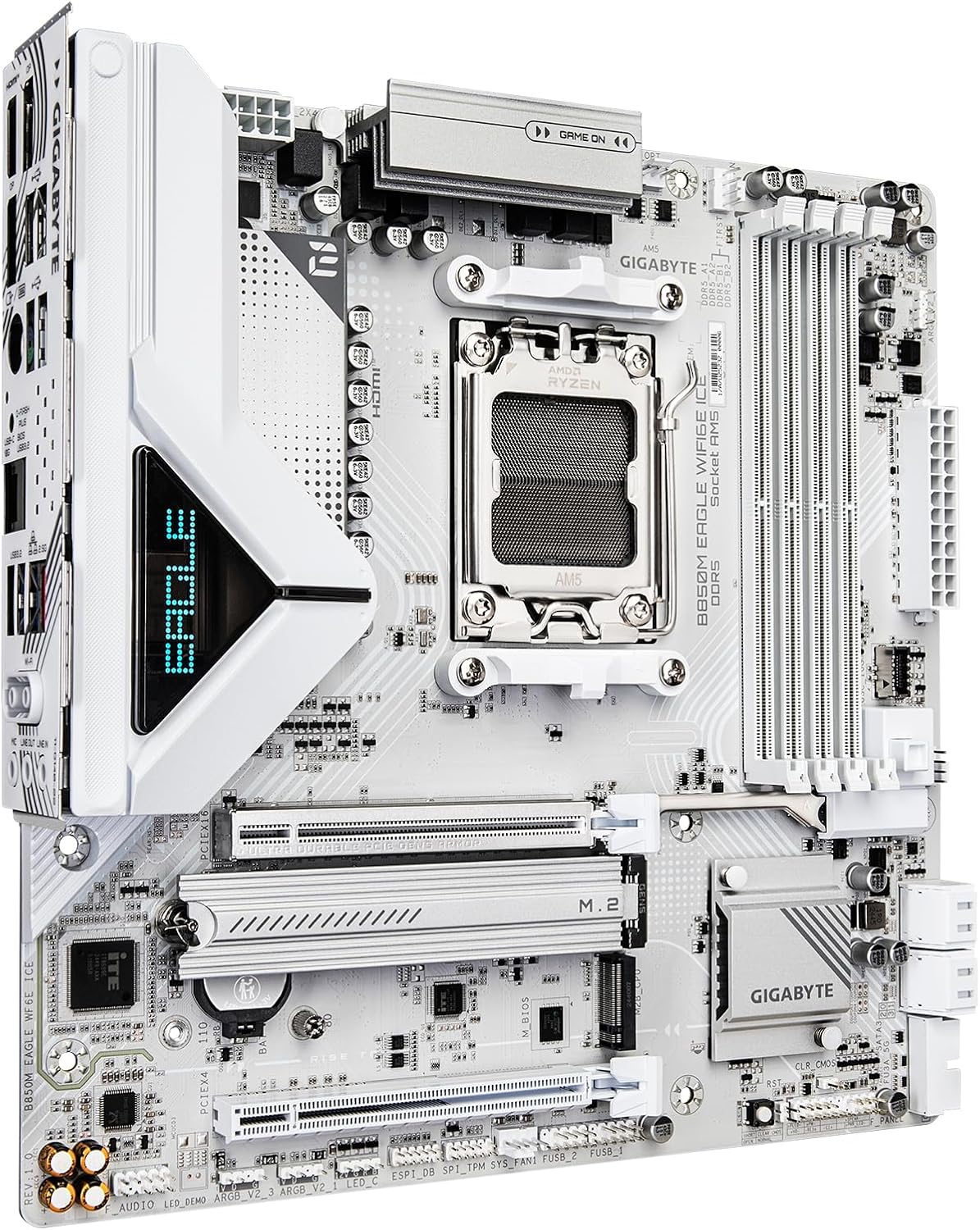 GIGABYTE B850M Eagle WIFI6E ICE AMD AM5 mATX Motherboard, Support AMD Ryzen 9000/8000/7000 Series, DDR5, 8+2+2 Power Phase, 2X M.2, PCIe 5.0, USB-C, WIFI6E, 2.5GbE LAN, EZ-Latch, 3-Year Warranty