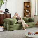 78 Inch Convertible Sofa Bed, Corduroy Boneless Couch with Fixed Frame and 4 Pillows, Modular Sectional Couch for Living Room Bedroom Studio Floor Bed Loveseat Sofa (Green)
