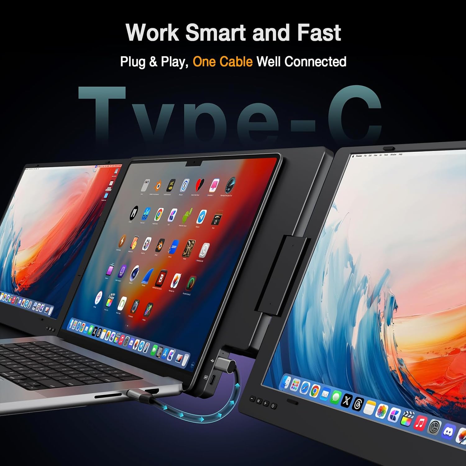 KYY 15.6" Laptop Screen Extender  1080P FHD IPS Portable Monitor  One Cable USB-C Triple Monitor  Dual Travel Screen for 12"-17'' Laptops  360° Rotation & Kickstand .X90D (Driver Need)