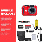 KODAK PIXPRO WPZ2 Rugged Waterproof Digital Camera  Red Bundles with Case  Monopod  Card Reader and More (9 Items)