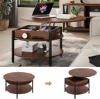 FABATO Round Lift Top Coffee Table with Storage and Hidden Compartment, 26.77'' Farmhouse Coffee Table for Living Room Reception Room, 2 Tier Small Round Coffee Table Circle Dining Table, Espresso