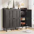 ONBRILL Shoe Cabinet with 3 Doors and Adjustable Shelves, 30 Pairs Shoe Storage Cabinet, 40 Inch Tall Farmhouse Shoe Rack Shoe Organizer Cabinet for Entryway Living Room Closet, Black
