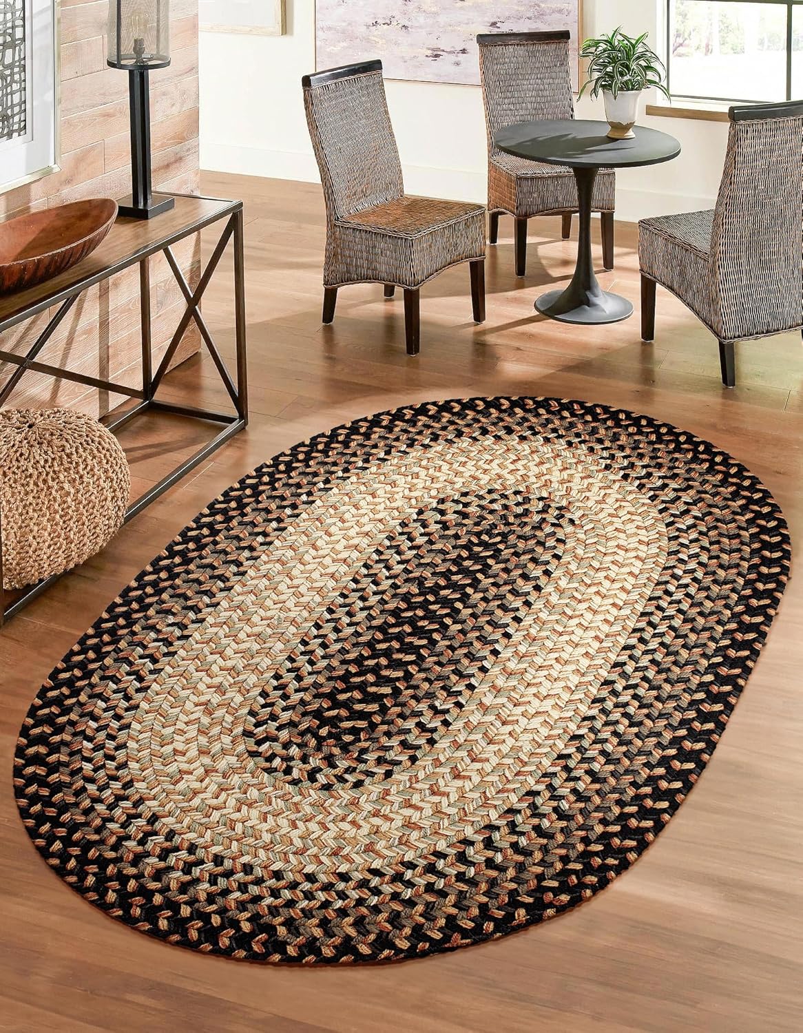 EastEnd EL83 Charcoal 7' x 9' Oval - Braided Area Rug, Home Decor, Floor Mat or Bedroom Rug - Easy Care, Ideal for High Traffic Areas in Hallway and Living Room - Made in USA