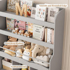 HITHOS 55.3" H Kids Bookshelf with Toy Storage Organizer, Tall Book Shelf with 3 Movable Toy Storage Bins, Large Kids Bookcase with Toy Chest, 39.2" W Modern Toys Box for Kid Room, Playroom, Gray