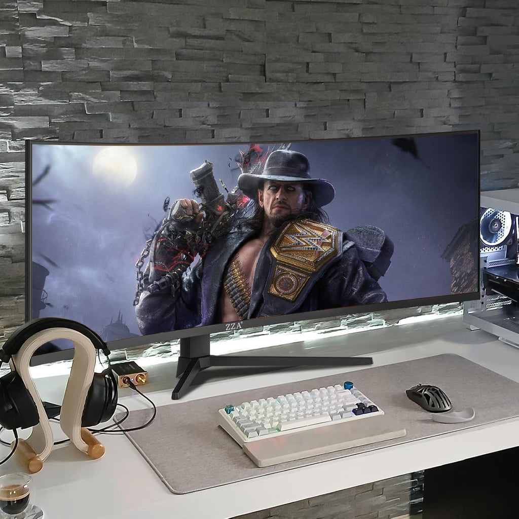ZZA 49-Inch Ultra-Wide DQHD Curved Gaming Monitor | 5120x1440  1500R  165Hz  AMD FreeSync  120% sRGB  Height Adjustable  HDMI 2.1/DP 1.4 Wall Mountable- Black
