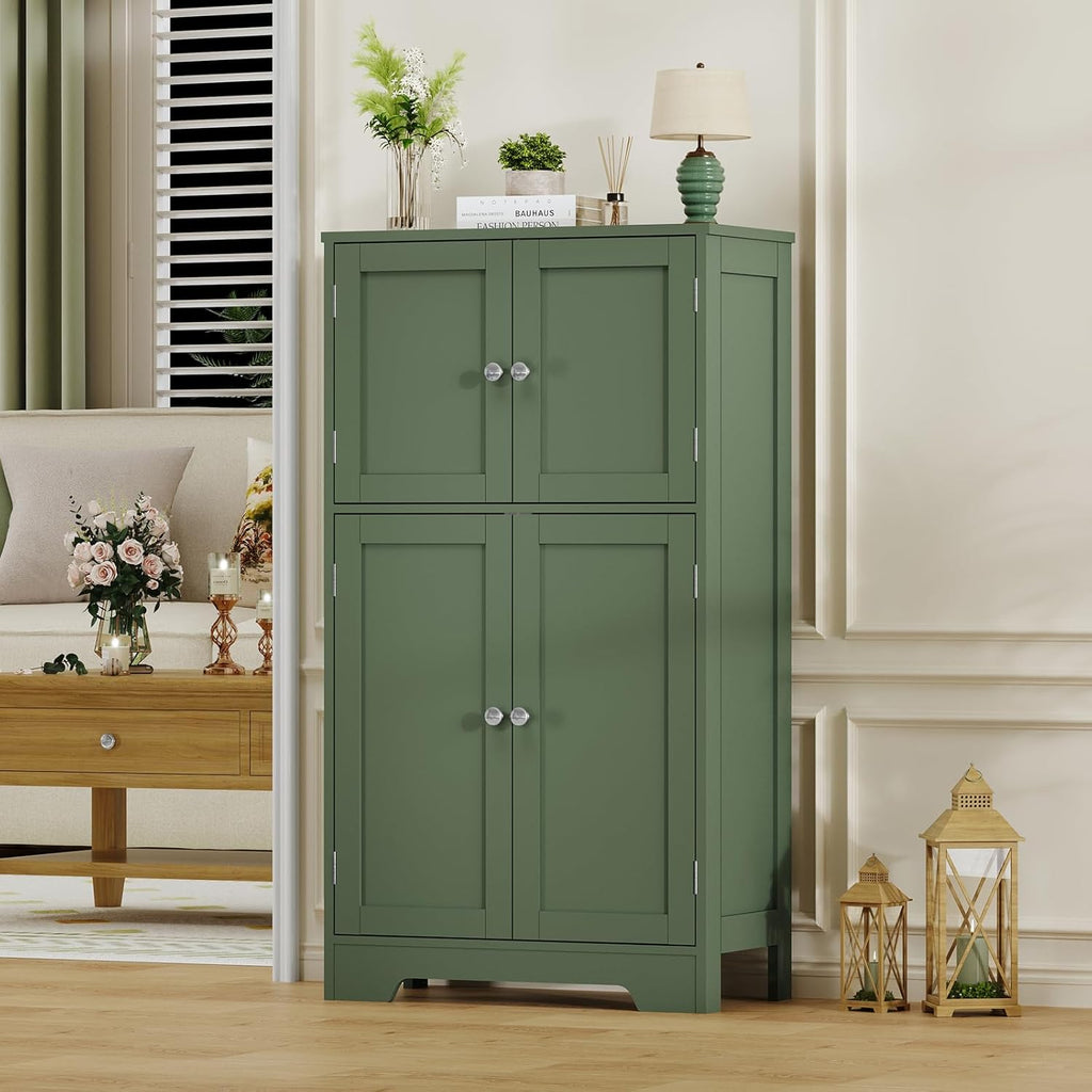 TEENFON Bathroom Storage Cabinet, Bathroom Cabinet with 4 Doors & 2 Adjustable Shelves, Cupboard, Cabinets for Living Room, Entryway, Office, Forest Green