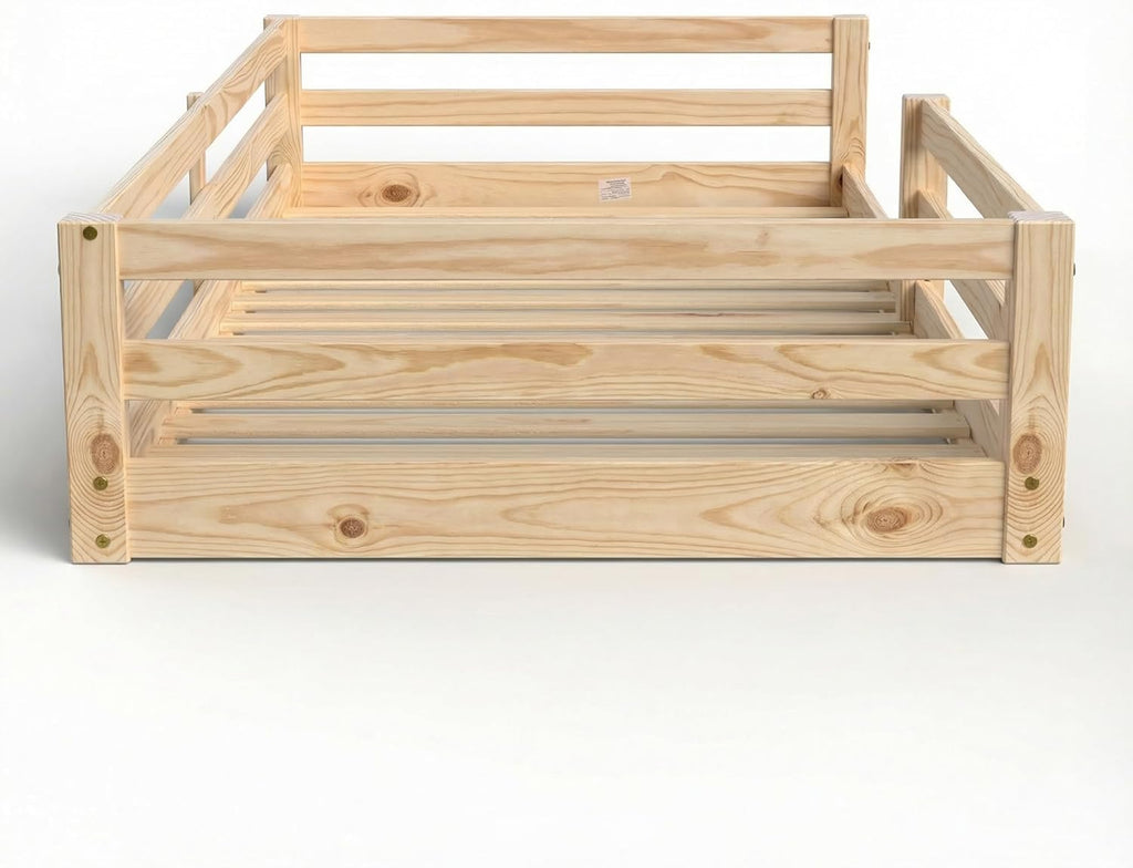 From the Tree Furniture Twin Size Floor Bed Frame, Solid Wood Montessori Bed for Toddlers & Kids, Low Platform Bed with Slats, Adult Weight Capacity, White or Unfinished (Unfinished)