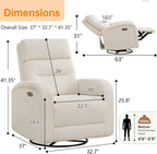 Power Swivel Rocker Recliner Chair for Nursery, Swivel Reclining Rocking Chairs, Electric Swivel Recliner Glider Nursery for Living Room, Upholstered Recliner Chairs for Bedroom, Corduroy White