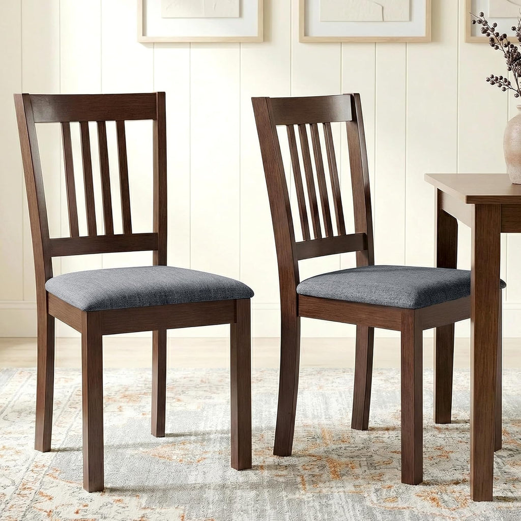 HOMCOM Dining Chairs Set of 2, Solid Wood Kitchen Chairs, Mid Century Modern Linen Fabric Upholstered for Dining Room, Living Room, Espresso Frame and Gray Upholstery