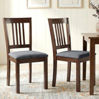 HOMCOM Dining Chairs Set of 2, Solid Wood Kitchen Chairs, Mid Century Modern Linen Fabric Upholstered for Dining Room, Living Room, Espresso Frame and Gray Upholstery