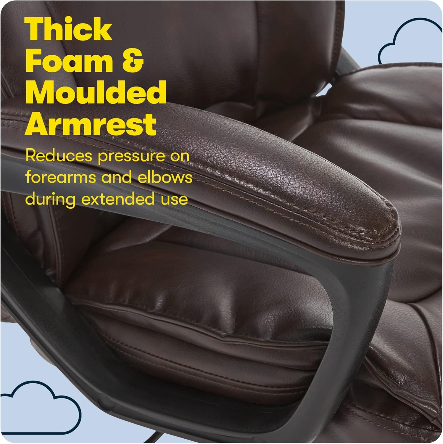 Serta® Hannah Executive Home Office Desk Chair, Ergonomic Mid-Back with Lumbar Support, Firm Seat Cushion, Layered Body Pillows, Padded Armrests, Swivel Base, Easy Assembly, Bonded Leather, Brown