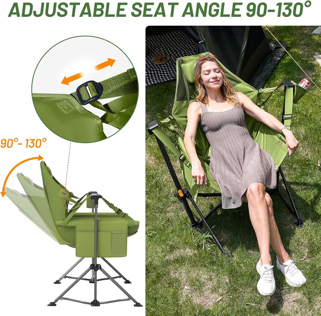 TIMBER RIDGE Hammock Camping Chair with Adjustable Backrest, Heavy Duty Folding Hammock Chair Supports 300lbs, Portable Hammock Chair for Camping, Travelling and Patio, Green