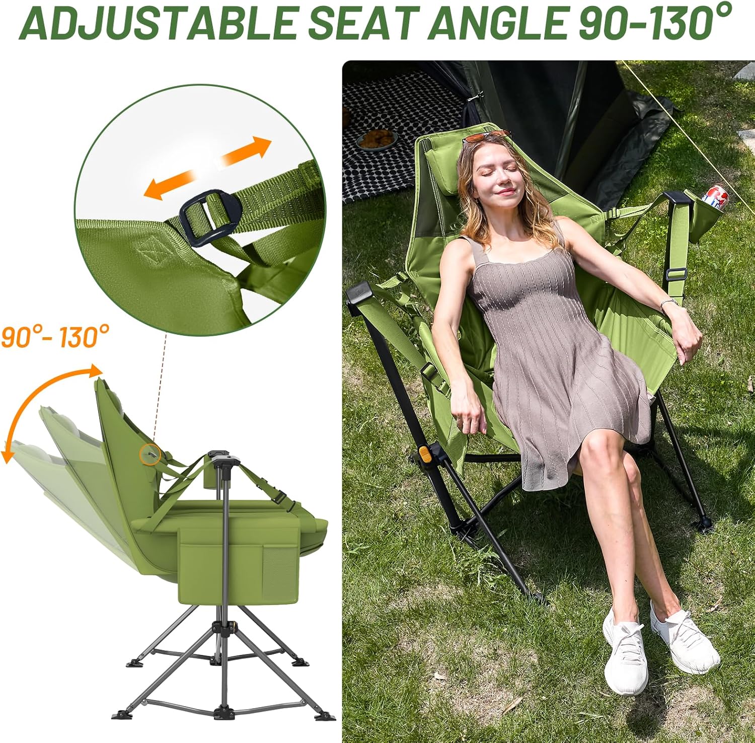 TIMBER RIDGE Hammock Camping Chair with Adjustable Backrest, Heavy Duty Folding Hammock Chair Supports 300lbs, Portable Hammock Chair for Camping, Travelling and Patio, Green