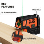 Klein Tools 93MCLPG Compact Self-Leveling Laser Level with Plumb Spot, Bright Green Cross Line, 75-Foot Range, Laser Class 2, Power Output