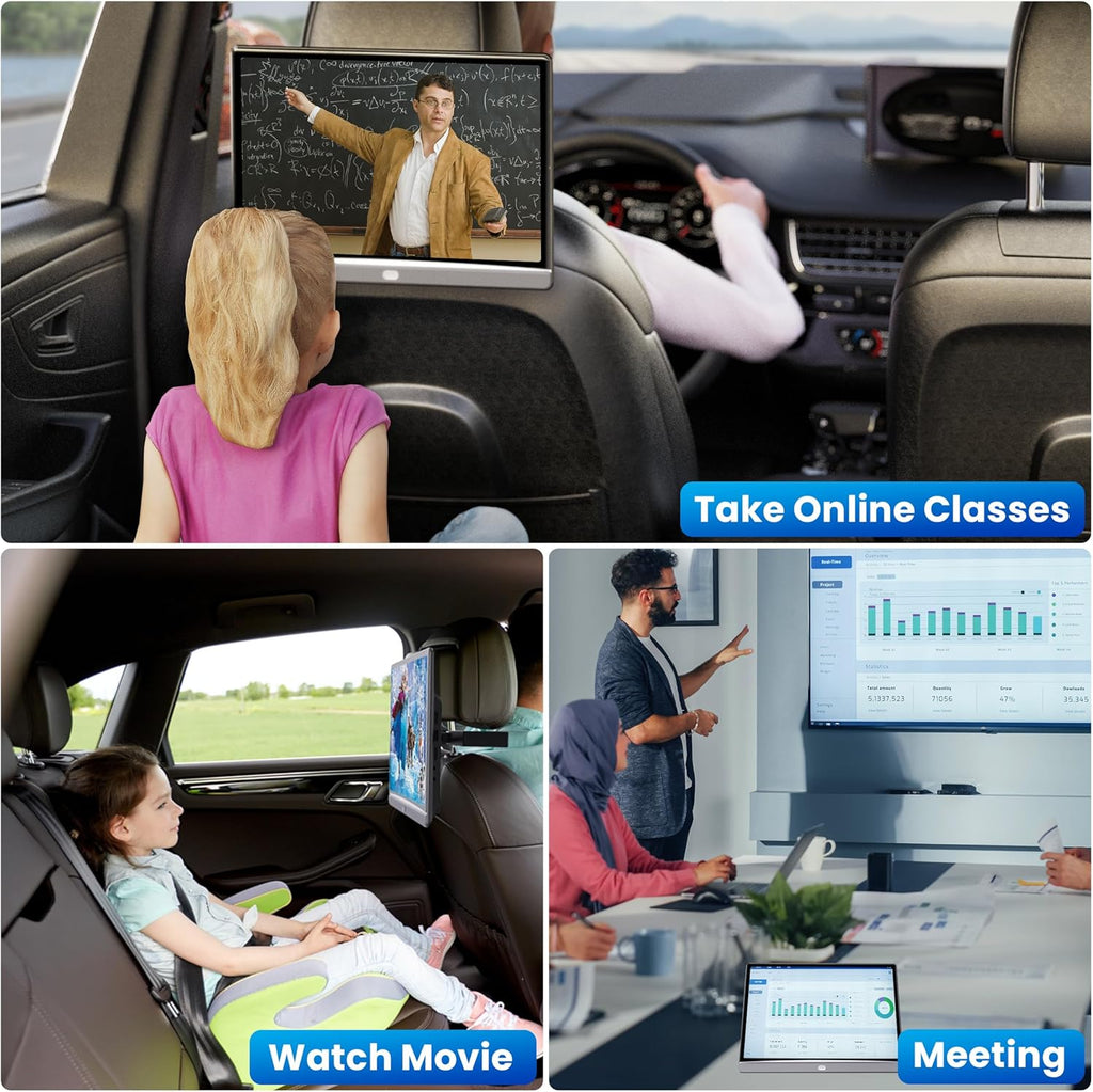 WONNIE 13.3 Inch Android Car TV with WiFi 5G - 4K Headrest Video Player for Back Seat  Portable TV Monitor Support Phone Link Bluetooth FM HDMI USB Airplay (3G Ram 32G ROM)