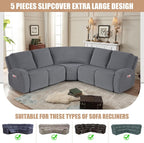 VANSOFY Extra Large Reclining Sectional Couch Covers, Washable 5-Piece Sofa Covers for L Shape Sectional Sofa Corner Seater, Thick, Soft Sofa Slipcovers (5 Seat Recliner Cover, Dark Gray)