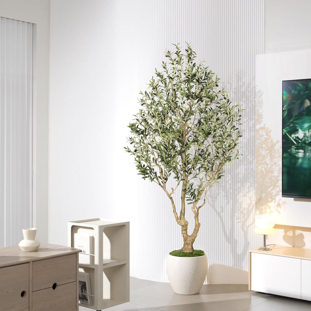 Olive Trees Artificial Indoor 7ft – Faux Olive Tree 7 Feet with Natural Looking Trunk, Realistic Leaves and Lifelike Fruits, Fake Olive Tree for Home Office Living Room Decor