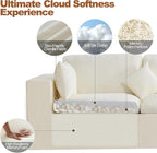 115''Cloud Boneless Sectional Couch, Modular Sectional Sofa Deep Seat with Ottoman, Oversized Upholstered Convertible Comfy 4 Seater Chenille Sofa L Shape Couches for Living Room, Beige