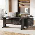 Tribesigns 63-Inch L-Shaped Executive Desk with Storage Shelves, Large Office Computer Desk with Drawers and File Cabinet, Industrial Business Workstation for Home Office, Gray and Black