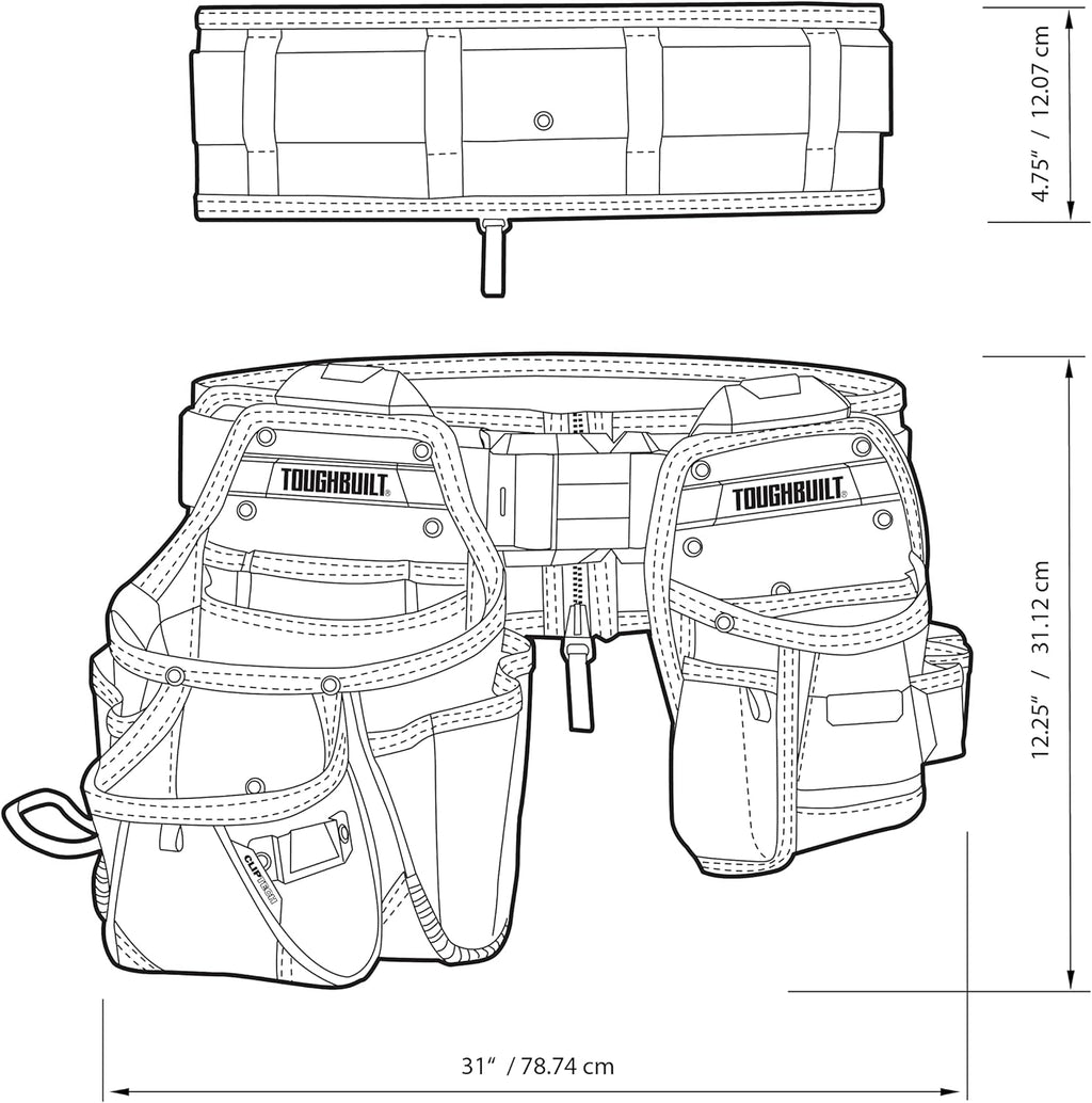 ToughBuilt ClipTech Series – 3-Piece Handyman Tool Belt Set, Modular ClipTech™ System with 2 Rugged Pouches & Heavy-Duty Padded Belt, 1680D Reinforced Construction (TB-CT-111-CP)