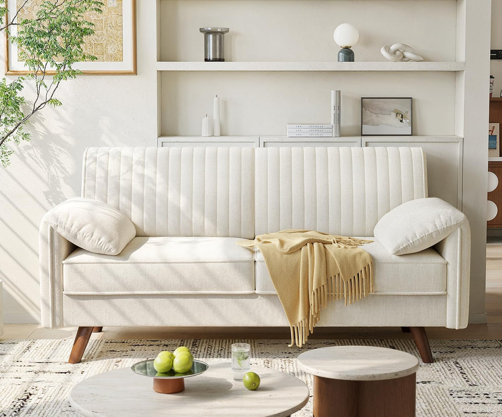ONBRILL 64.5" Loveseat Sofa, Chenille Loveseat Couch for Living Room, 23.2" Deep Seat Love Seat with Padded Arms, Comfy Modern Small Couches for Bedroom, Small Spaces, Dorms, Office, Beige