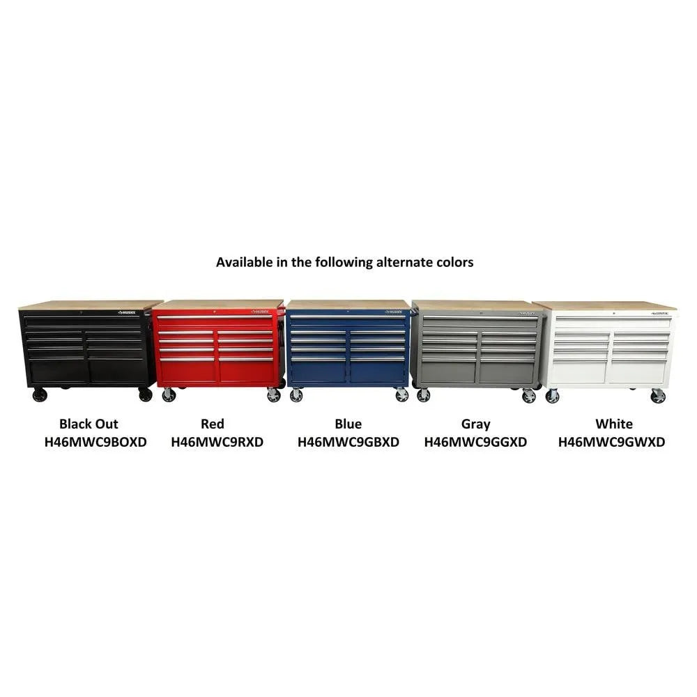 46-in W x 24.5-in D 9-Drawer Mobile Workbench with Hardwood Top and Power Station  Gloss Black
