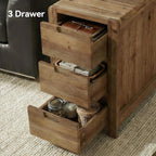 LITTLE TREE 3-Drawer Real Wood End Table Set 2, Narrow Side Table with Storage Drawers, Solid Wood Sofa Side Table for Living Room, Slim Nightstand Bedside Table for Bedroom, Natural Wood Color