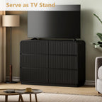 Black Dresser Fluted 6 Drawers Dresser for Bedroom, 47" Wide Wood Chest of Drawers with Hidden Handles & Rounded Corners, Modern TV Stand Storage Cabinet for Living Room, Hallway, Entryway