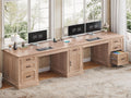 SEDETA Farmhouse 110.3" Two Person Desk with 7 Drawers, Long Computer Desk with Storage Cabinet, 2 Person Desk with Power Outlets for Home Office, Natural Oak