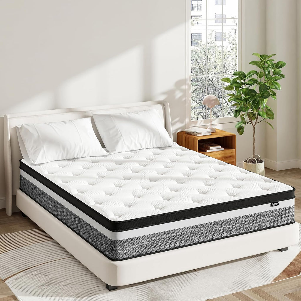 King Size Mattress, 12 Inch Hybrid Mattress in A Box, Memory Foam & Individually Pocket Spring for Pain Relief, Medium Firm King Mattresses