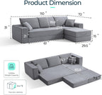 LINSY HOME Oversized Convertible Sofa Bed with 2 Pillows & Ottoman, Corduroy Boneless Couch Folding Modular Sleeper Sofa, L Shaped Couch Floor Sofa for Living Room Apartment, Upgrade Backrest (Grey)