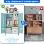 Metal Storage Cabinet with Adjustable Shelves,Metal Buffet Sideboard with 2 Doors for Kitchen,Home,Office, 42" H x 26" W x 14" D,Assembly Required,Blue